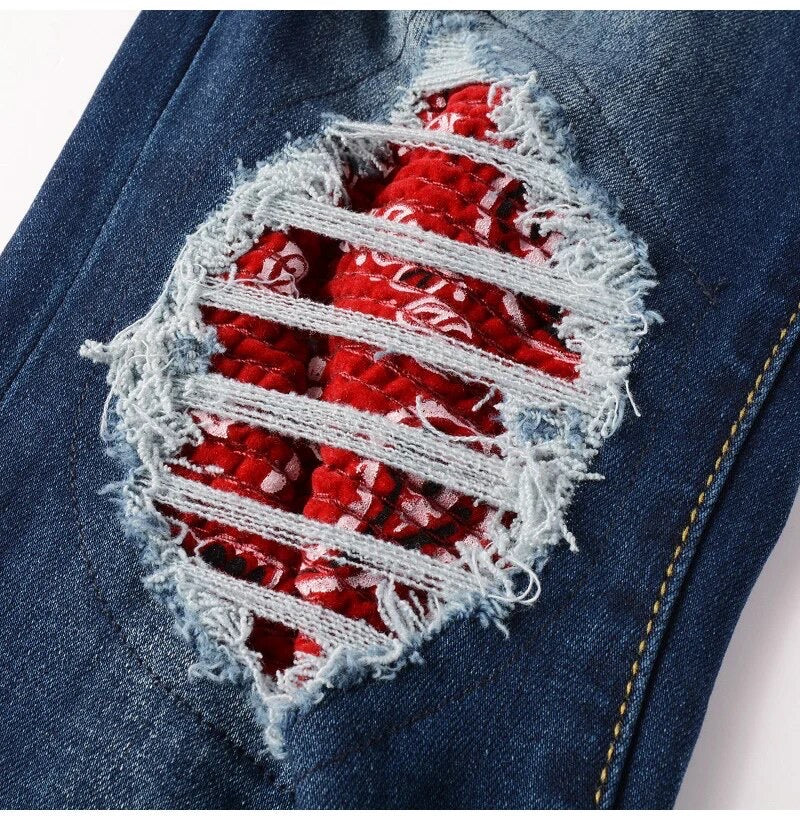 Blue & Red Bandana Denim