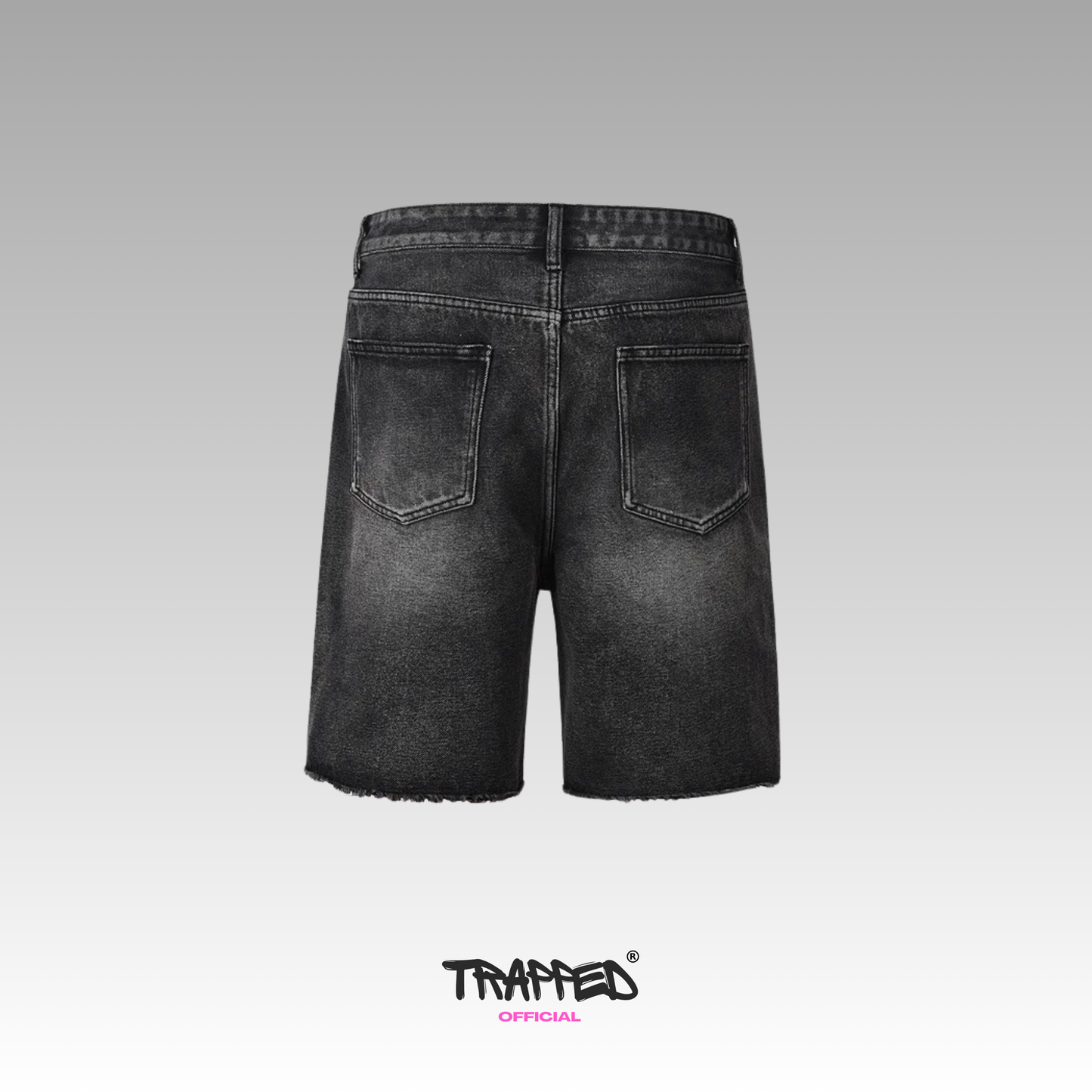 "Trapped" Black Denim Shorts