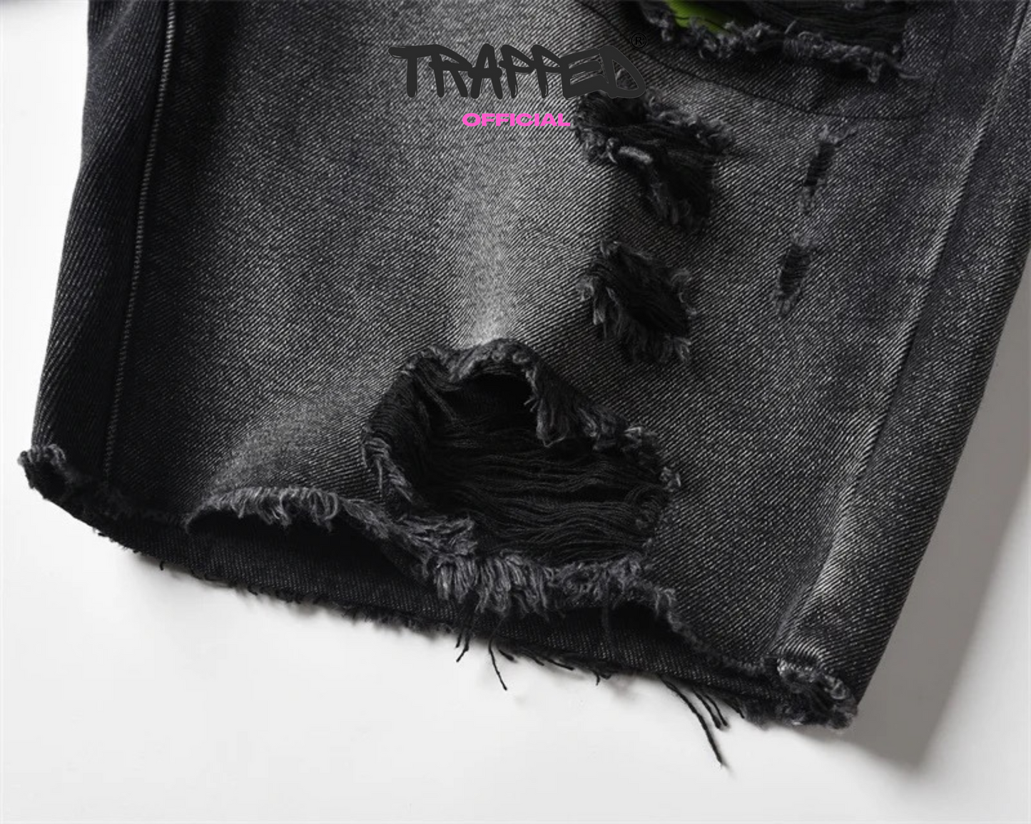 "Trapped" Black Denim Shorts