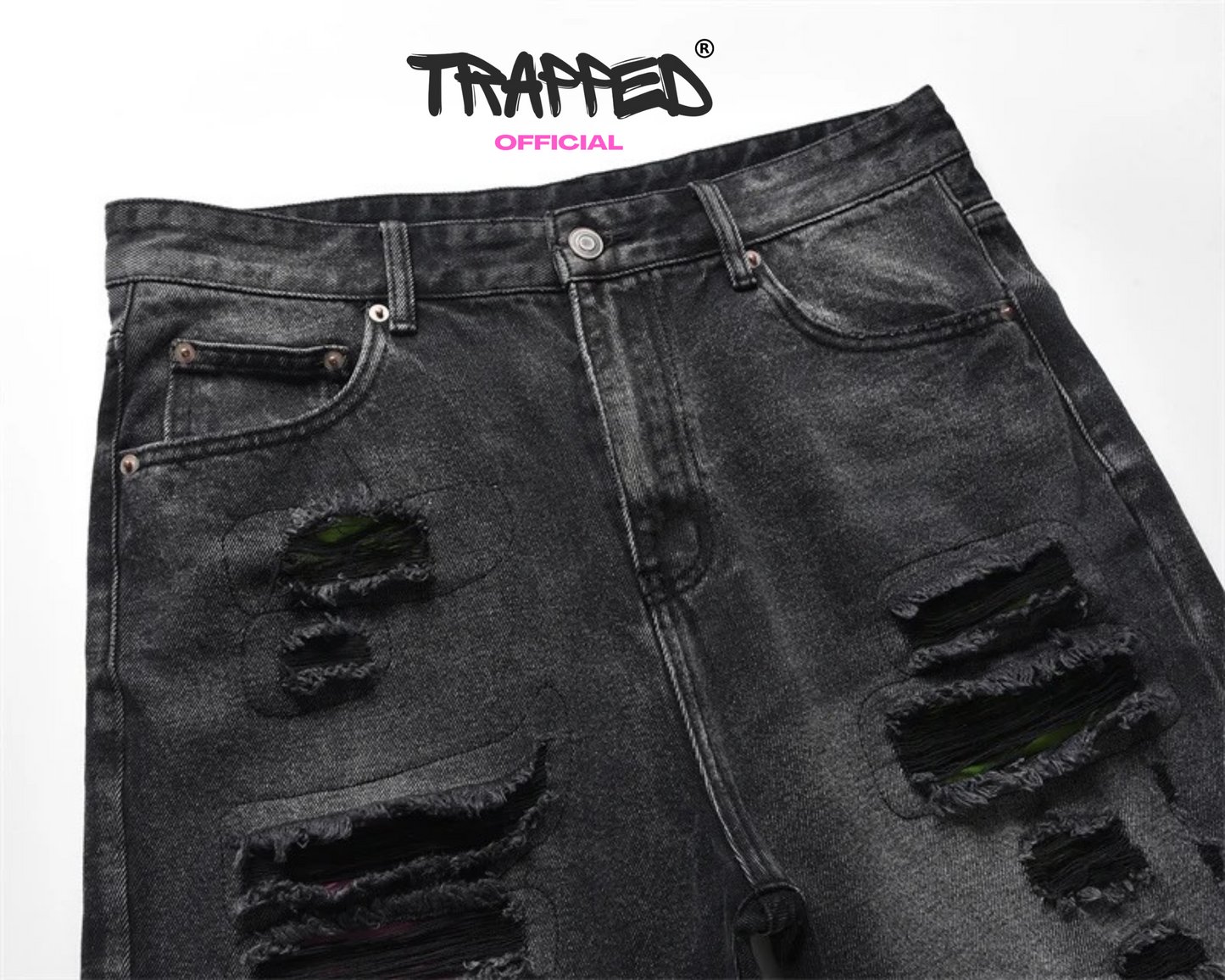 "Trapped" Black Denim Shorts